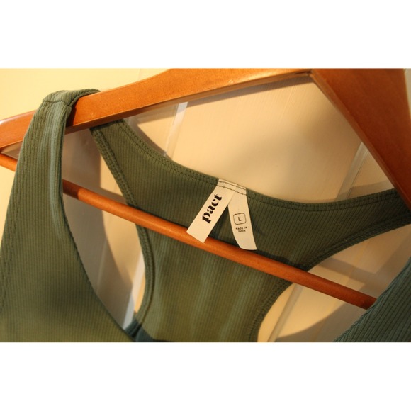 Pact Ribbed Crop Tank Top Olive Green Racerback Size L - Picture 3 of 4